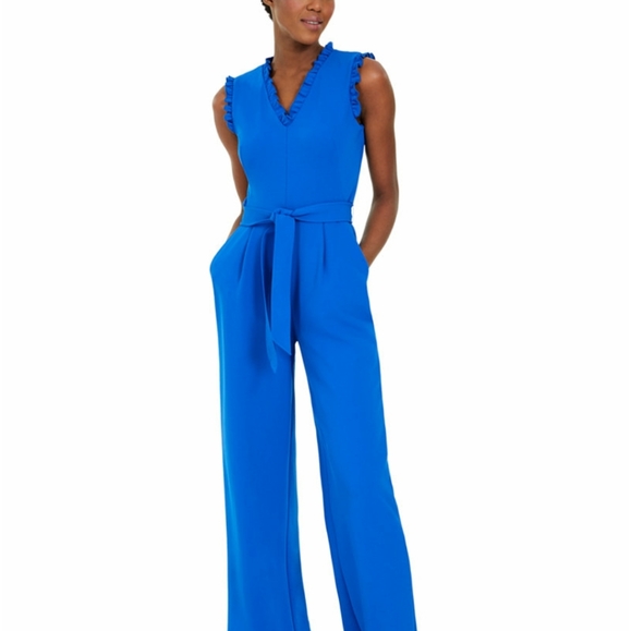 Calvin Klein Pants - Calvin Klein Belted Ruffle-Trim Jumpsuit